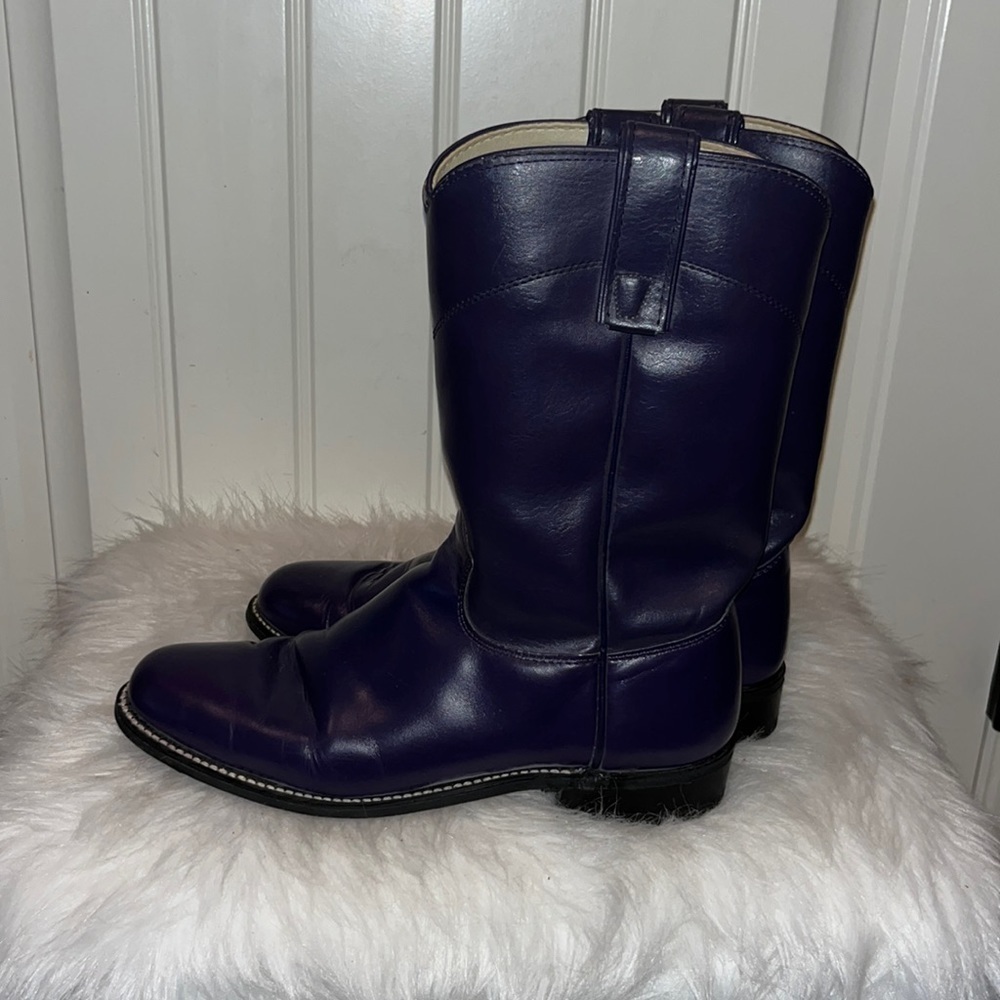 Dark indigo unique purple vintage leather pull on boot cowgirl cowboy size 7.5M